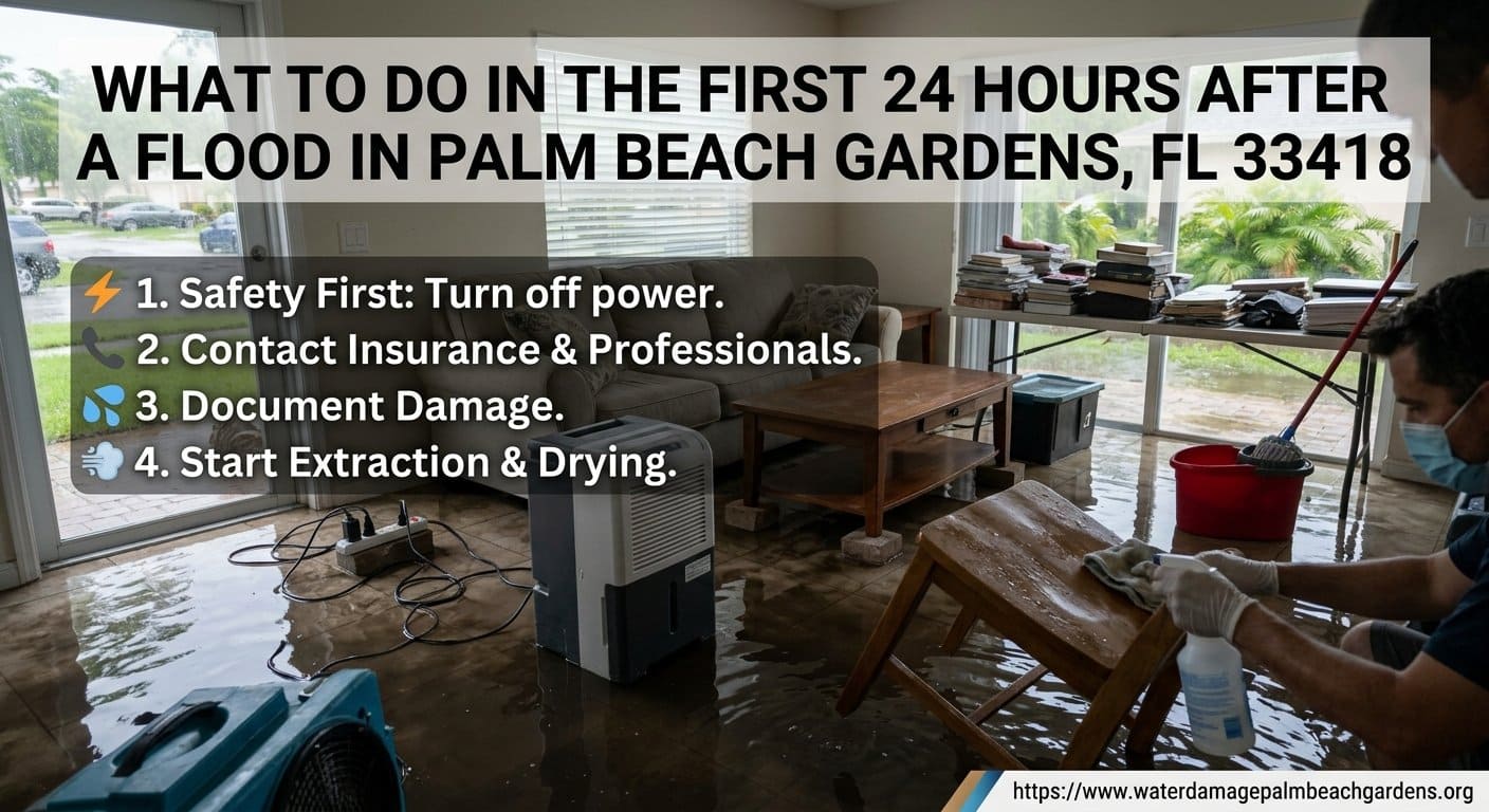 First 24 hours flood cleanup checklist for Palm Beach Gardens FL 33418